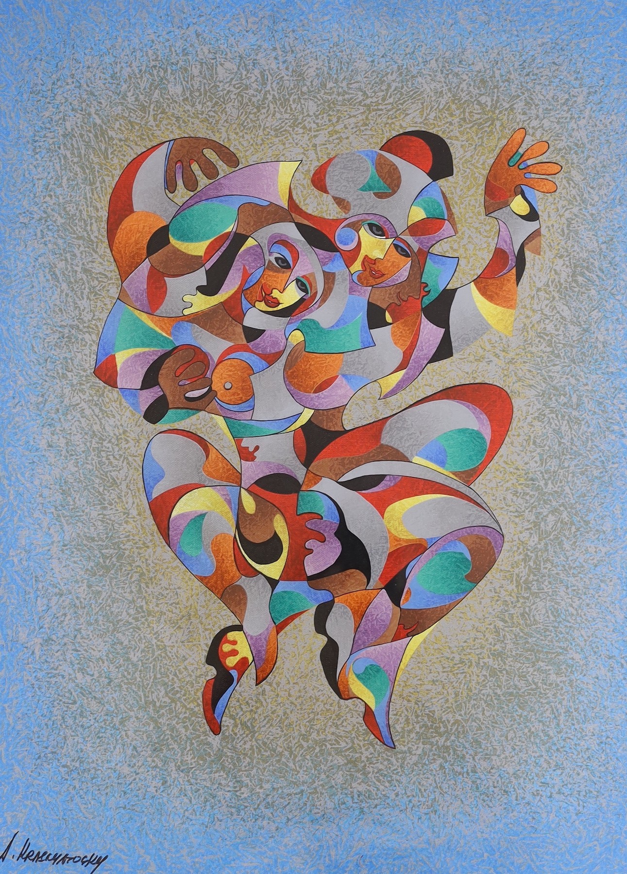 Anatole Krasnyansky (Ukrainian, b.1930), three serigraphs, 'Trio I', 'Play that horn II' and 'Twin Dancers', Park West COA's verso, 42 x 63cm, 58 x 48cm and 60 x 44cm